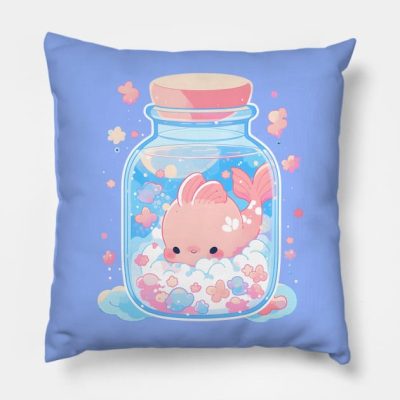Adorable Anime Style Fish In A Glass Jar Cute Aqua Throw Pillow Official Studio Ghibli Merch