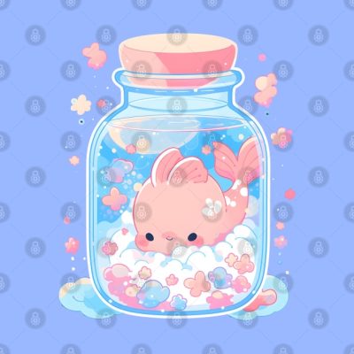 Adorable Anime Style Fish In A Glass Jar Cute Aqua Throw Pillow Official Studio Ghibli Merch