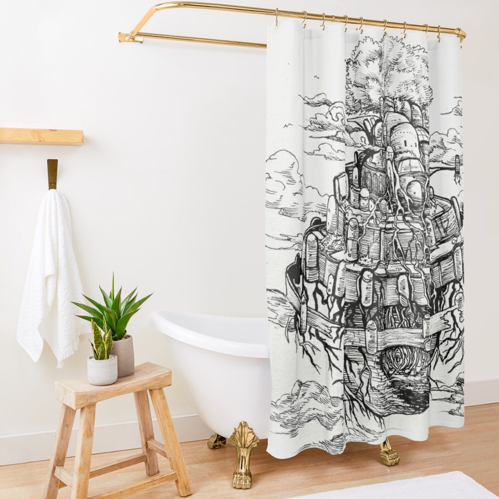 Flying Castle, Laputa Shower Curtain Official Studio Ghibli Merch