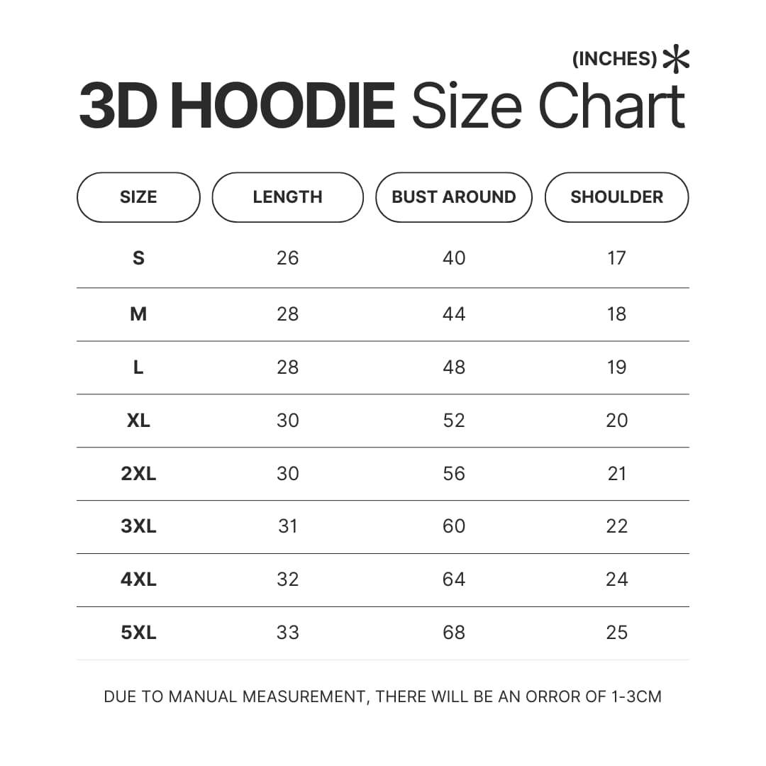 3D Hoodie Size Chart - Studio Ghibli Shop