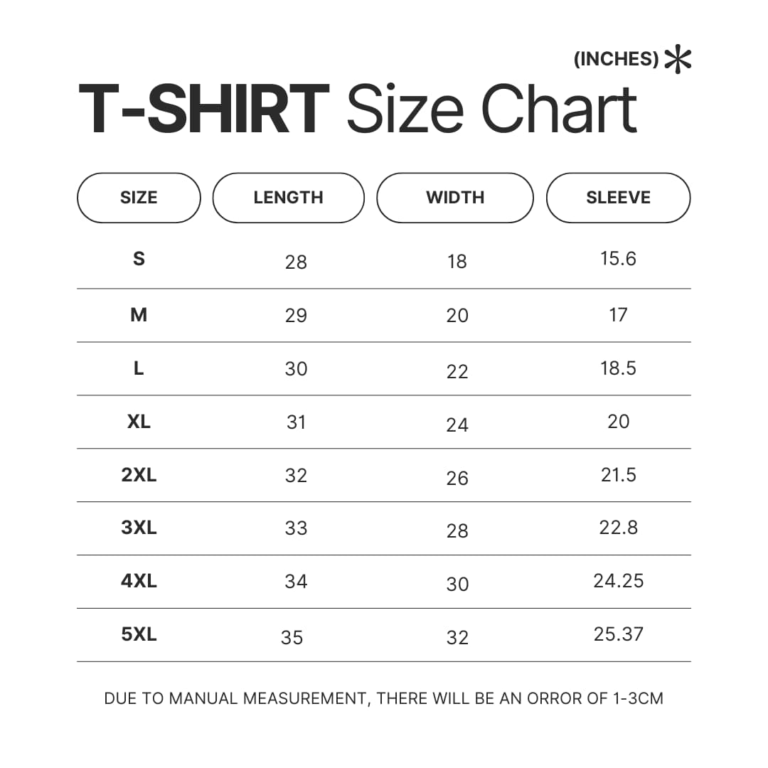 3D T shirt Size Chart - Studio Ghibli Merch