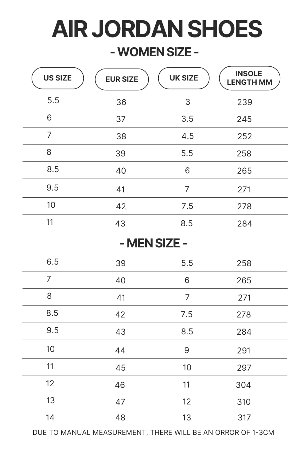 Air Jordan Shoes Size Chart - Studio Ghibli Merch